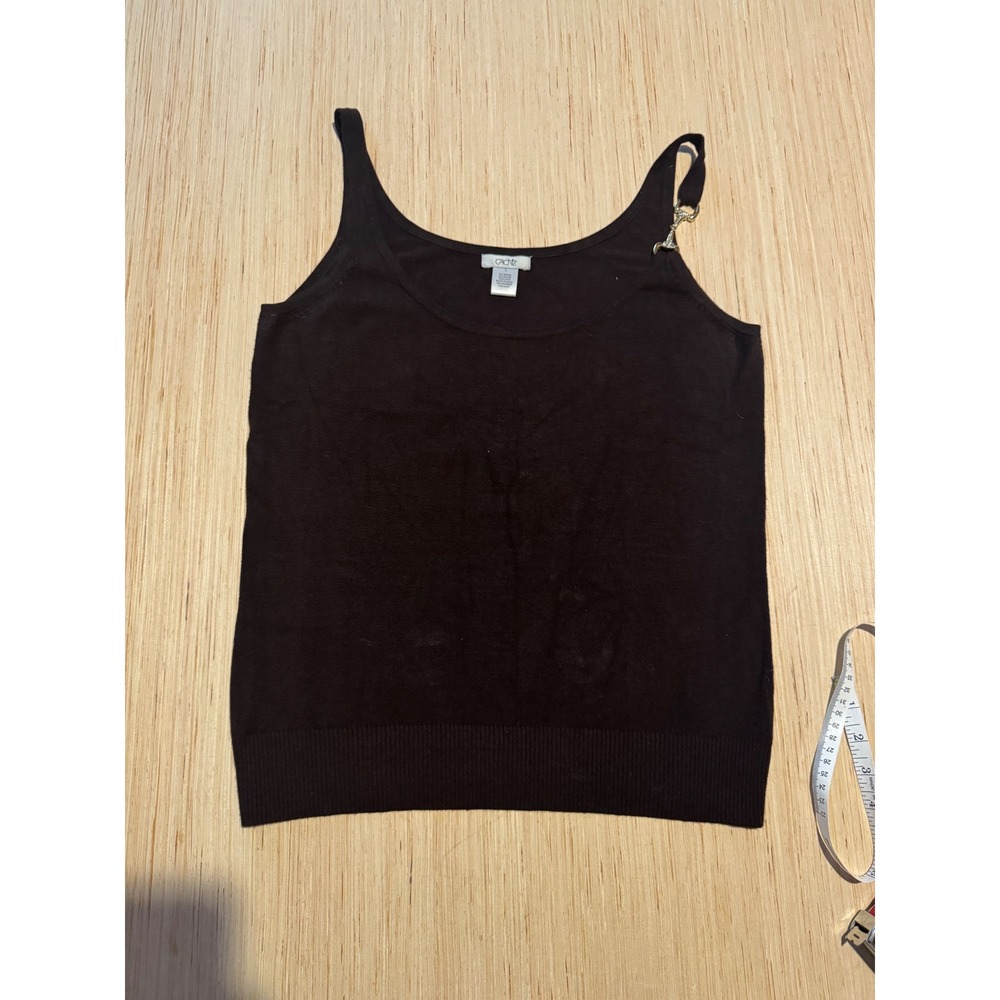 Cache Dark Brown Knit Tank Top Gold Horsebit Rhinestone Detail Large 46